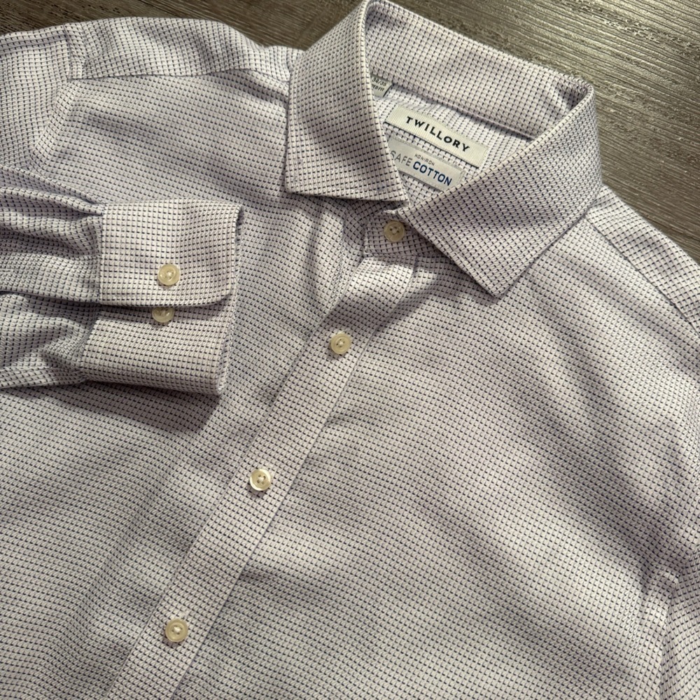 Twillory Shirt Mens 16 34/35 Purple Geometric Safe Cotton Tailored Performance